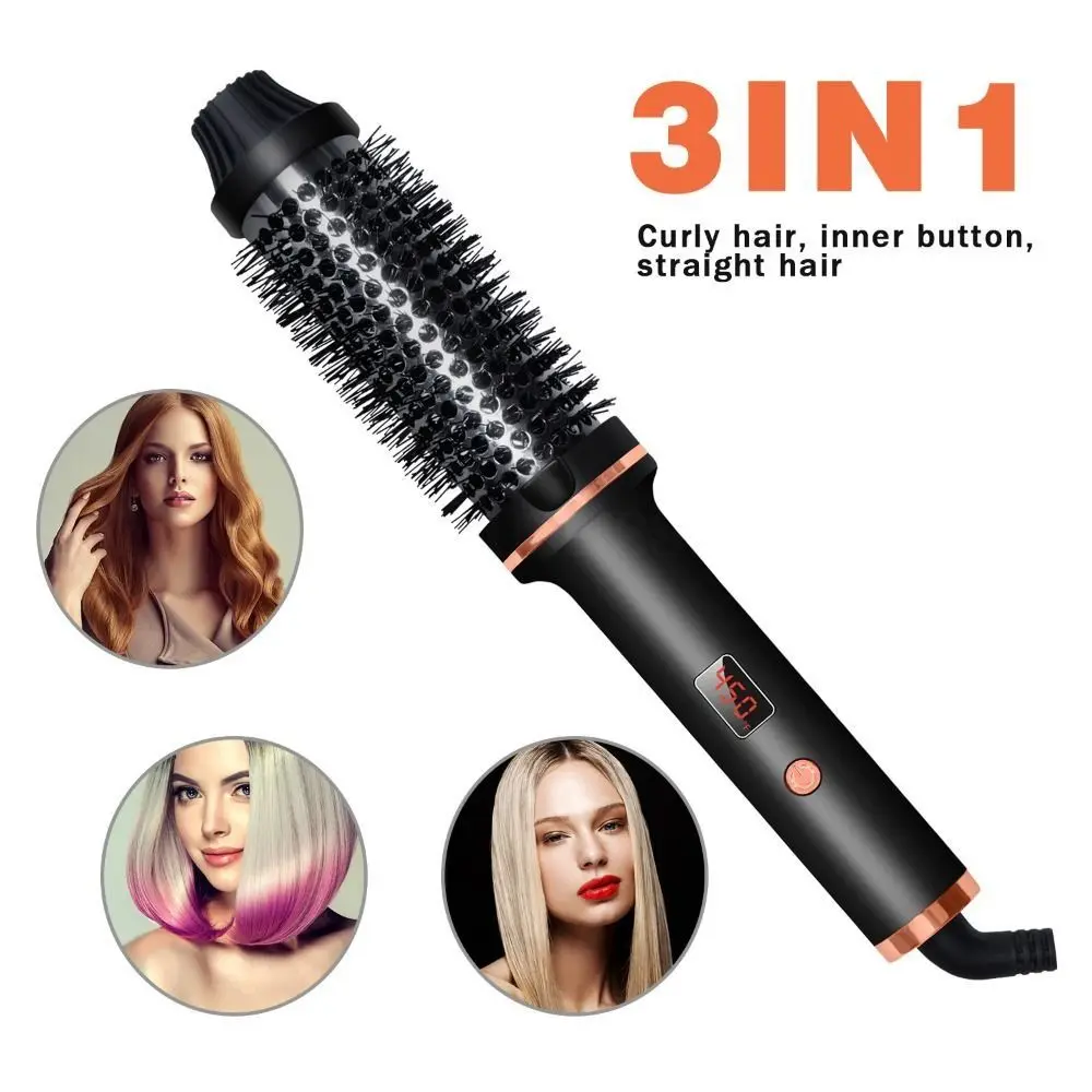 3 IN 1 Thermal Brush LCD Display Ceramic 1.5 Inch Curling Iron Brush 5 Temperature Settings Tourmaline Ionic Curling Comb