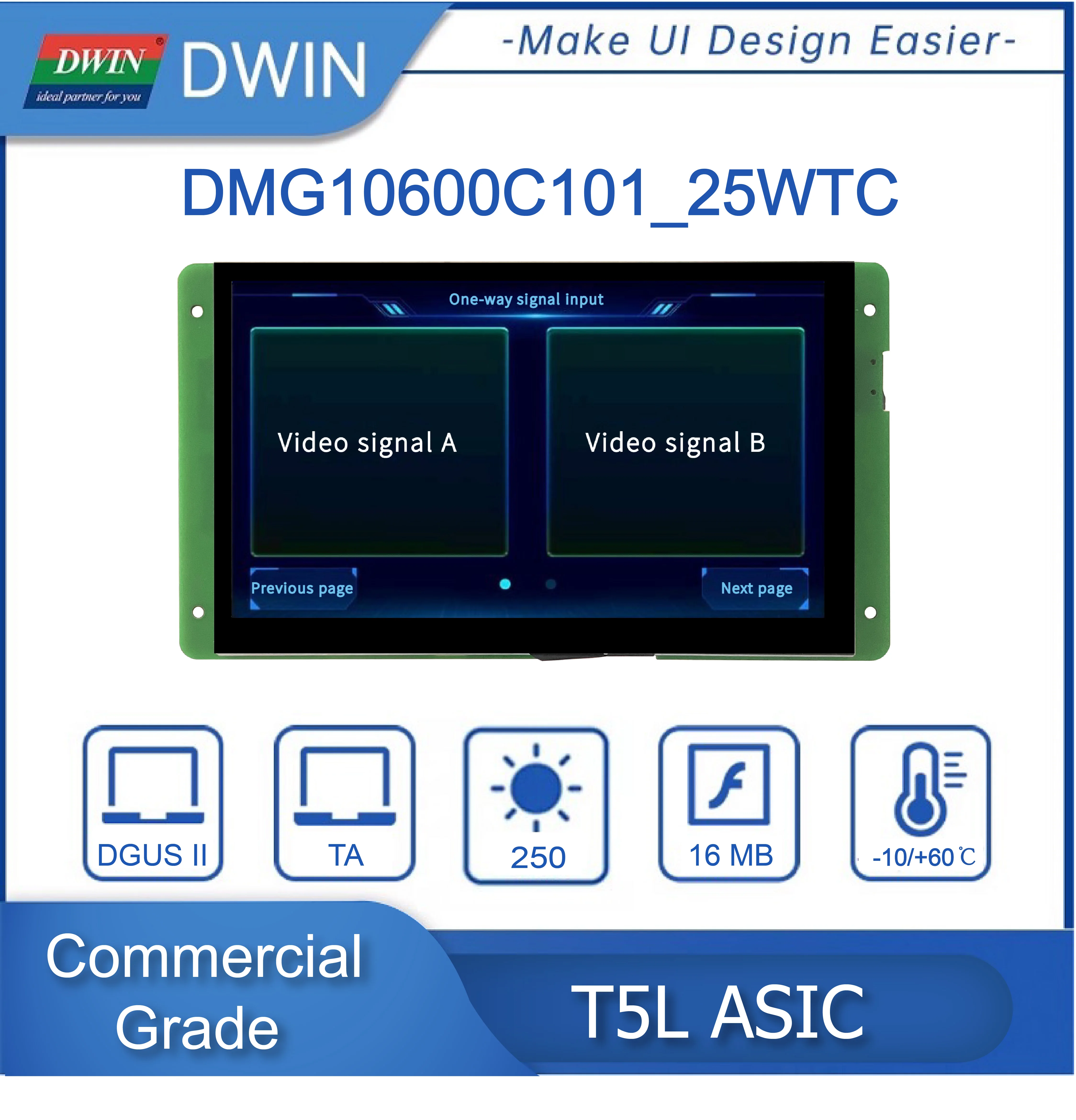

AHD Analog Camera Screen 10.1-inch, 1024*600 Pixels Resolution, 16.7M Colors, IPS-TFT-LCD DMG10600C101_25W