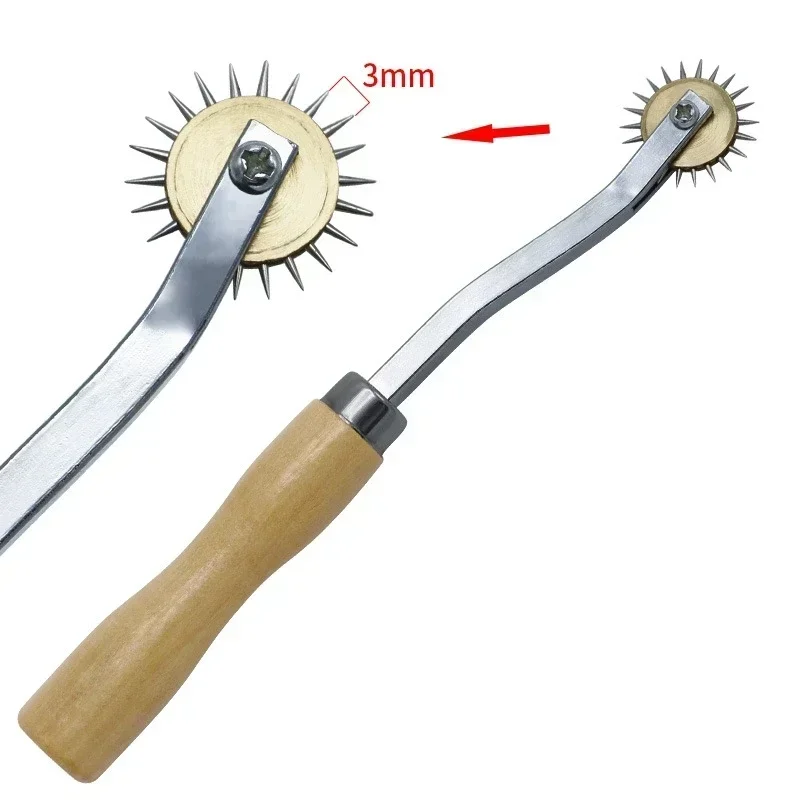 예술과 가죽 공예를위한 나무 손잡이가있는 3mm/2mm 가죽 바늘 포인트 추적 휠 전문 스티치 마킹 스페이서
