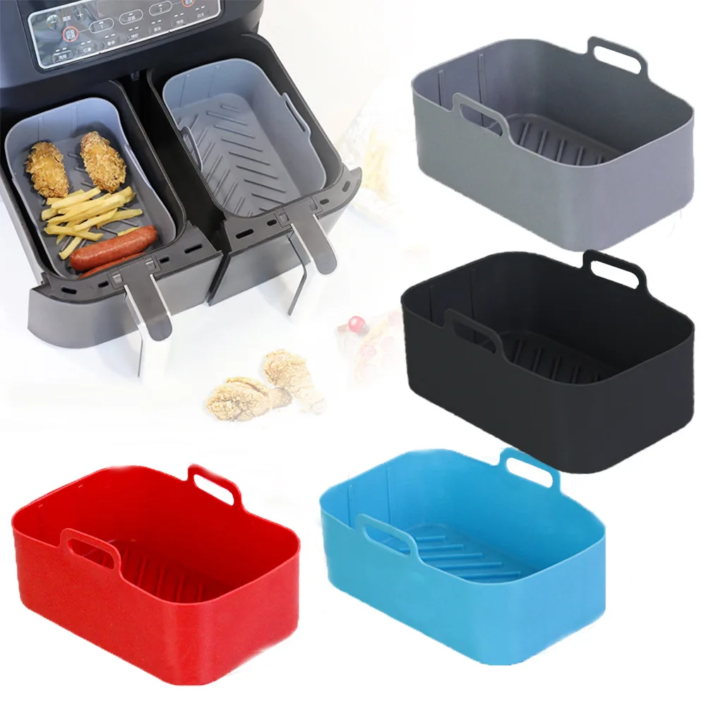 Air Fryer Silicone Pot 19.5cm*12.7cm*7cm Double frying basket fryer Silicone carrying basket Silicone bakeware air fryer with 2 independent frying baskets steam toaster dual zone 2 basket electric digital stainless steel square no oil