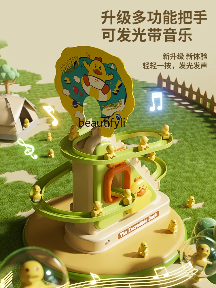 Little duck climbing stairs children educational electric track toy baby slide boy and girl gift