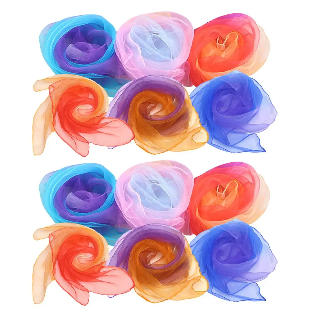 12 Pcs Dance Scarves for Children Solid Color Small Silk Scarf Music Boys Gymnastic