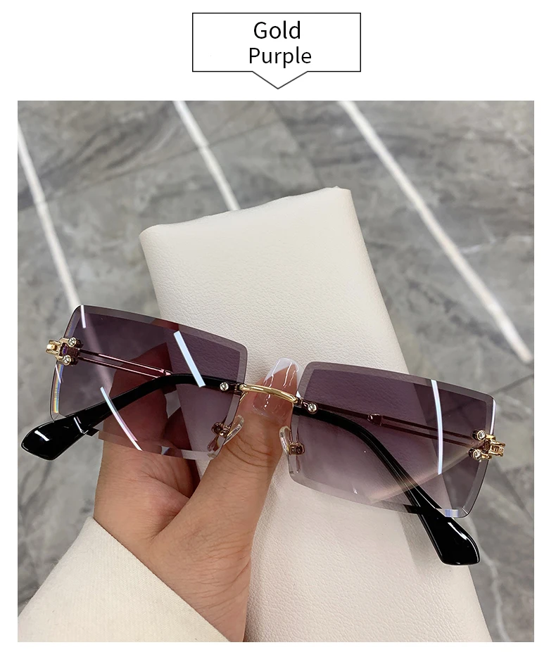 Vintage Fashion Sunglasses for Women Rimless Frameless Rectangle Shades Gradient UV400 Summer Traveling Sun Glasses 2022 coach sunglasses