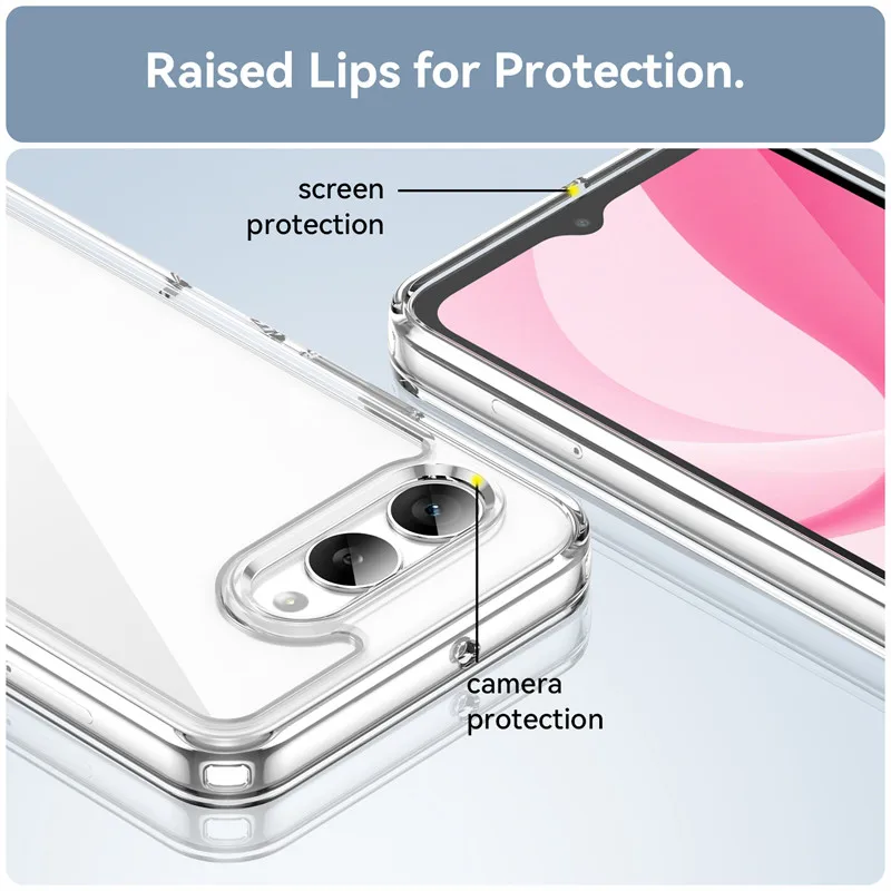 Klare stoßfeste TPU-Abdeckung für T Mobile t Phone 3 mit erhöhtem Rand-Design zum Schutz von Bildschirm und Kamera, von der Rückseite dargestellt.