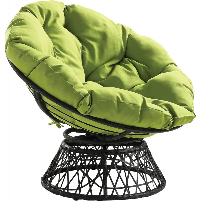 

OSP home furnishings Wicker papasan chair with 360-degree swivel, Grey Frame with green cushion