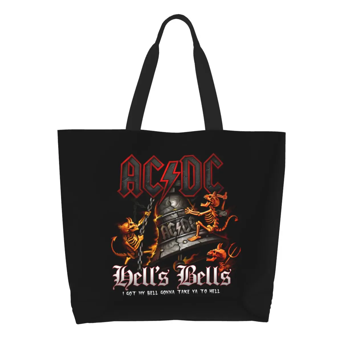

Холщовые сумки Hells Bells AC DC для покупок, женские портативные вместительные сумки для продуктов, винтажные сумки для покупок Rock Tote