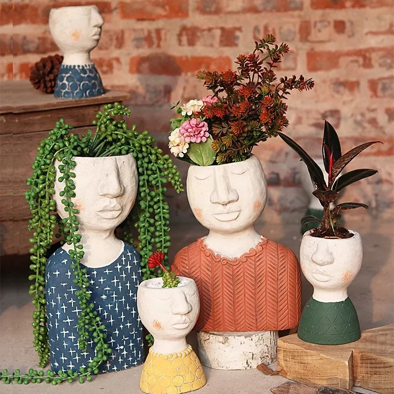 

Happy Home Vase Ornament Living Room Dining Table Decoration Artistic Portrait Flower Pot Green Plant Flower Arrangement Device