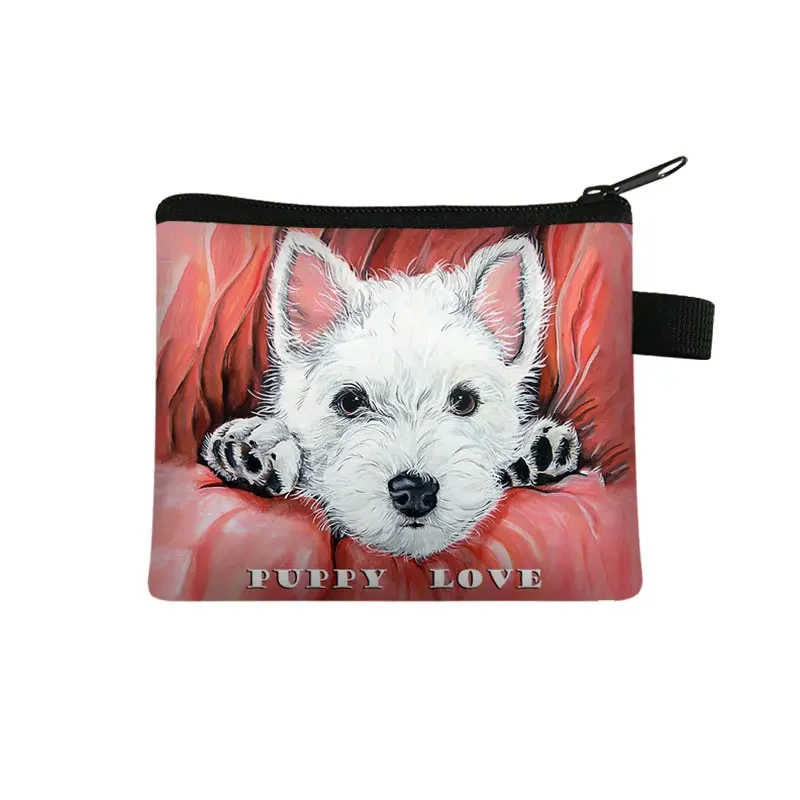 Westie Dog Painting Coin Pouch Women Lipstick Card Key Bag Mini Dog Wallets Gift