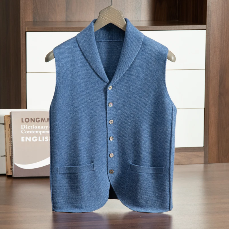 ZOCEPT High Quality Goat Cashmere Vest for Men Autumn Winter Casual Knitted Business Lapel Sweater Sleeveless Cardigan Waistcoat 3