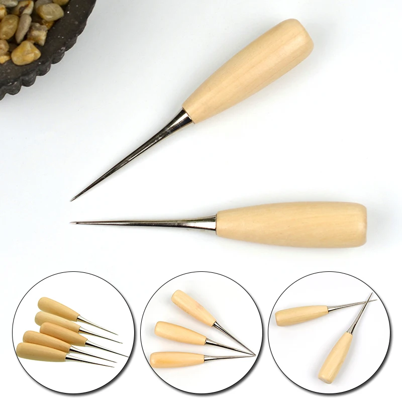 Wooden Handle Awls for DIY Leather Tent, Sewing Awl, Shoes Repair Tool, Hand Stitcher, Leather Craft Awl, Punch Hole, 1Pc