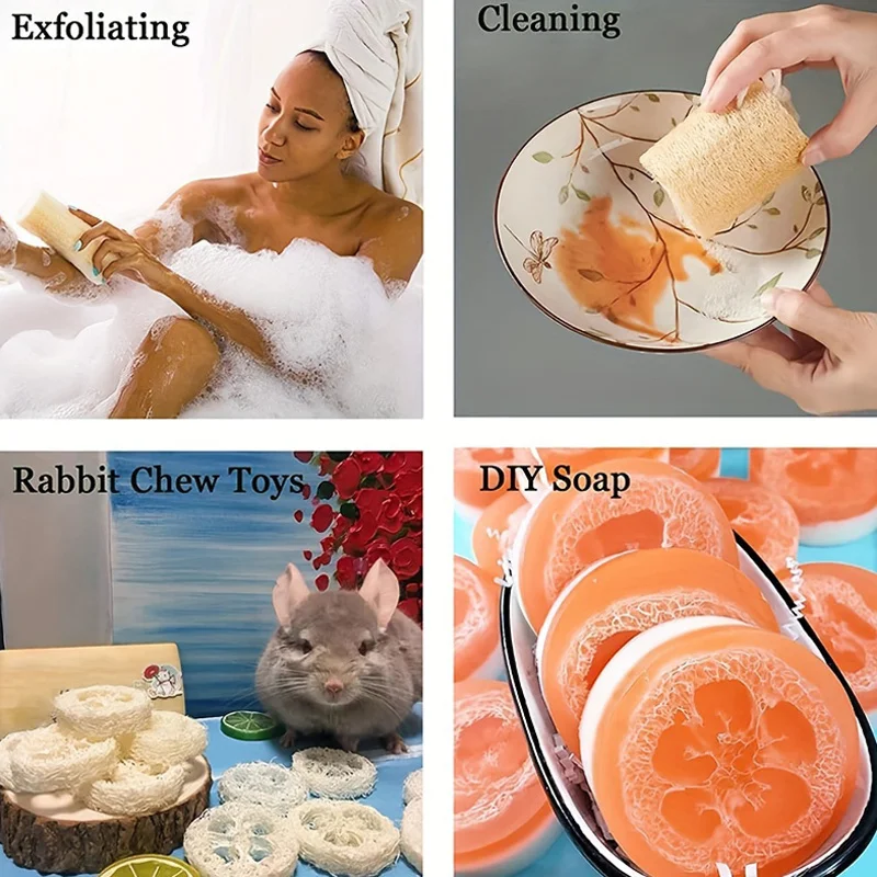 2pcs Natural Loofah Sponge Towels: Exfoliating Scrub for Shower Gel, Body Massage, Dishwashing & More!