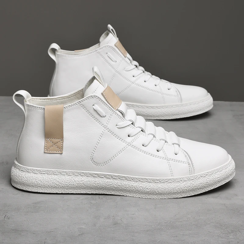 Luxury Brand Men's Ankle Boots Genuine Leather Men High Top Shoes Fashion Business Casual Outdoor Shoes Non-Slip Male Sneakers