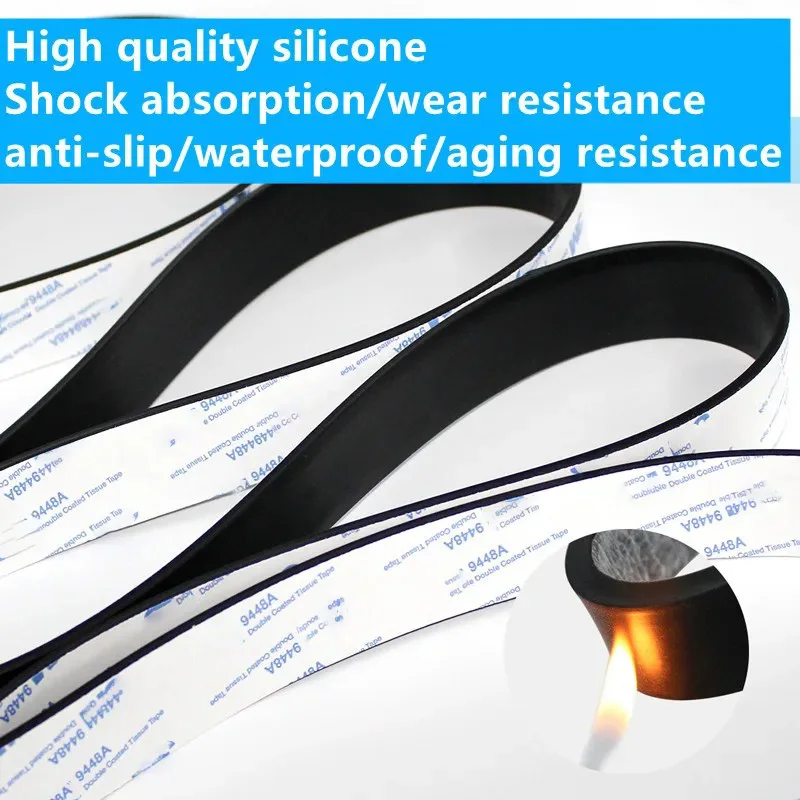 Durable Black Silicone Adhesive Strip - Anti-Skid Shock Absorption Seal, 50cm Length