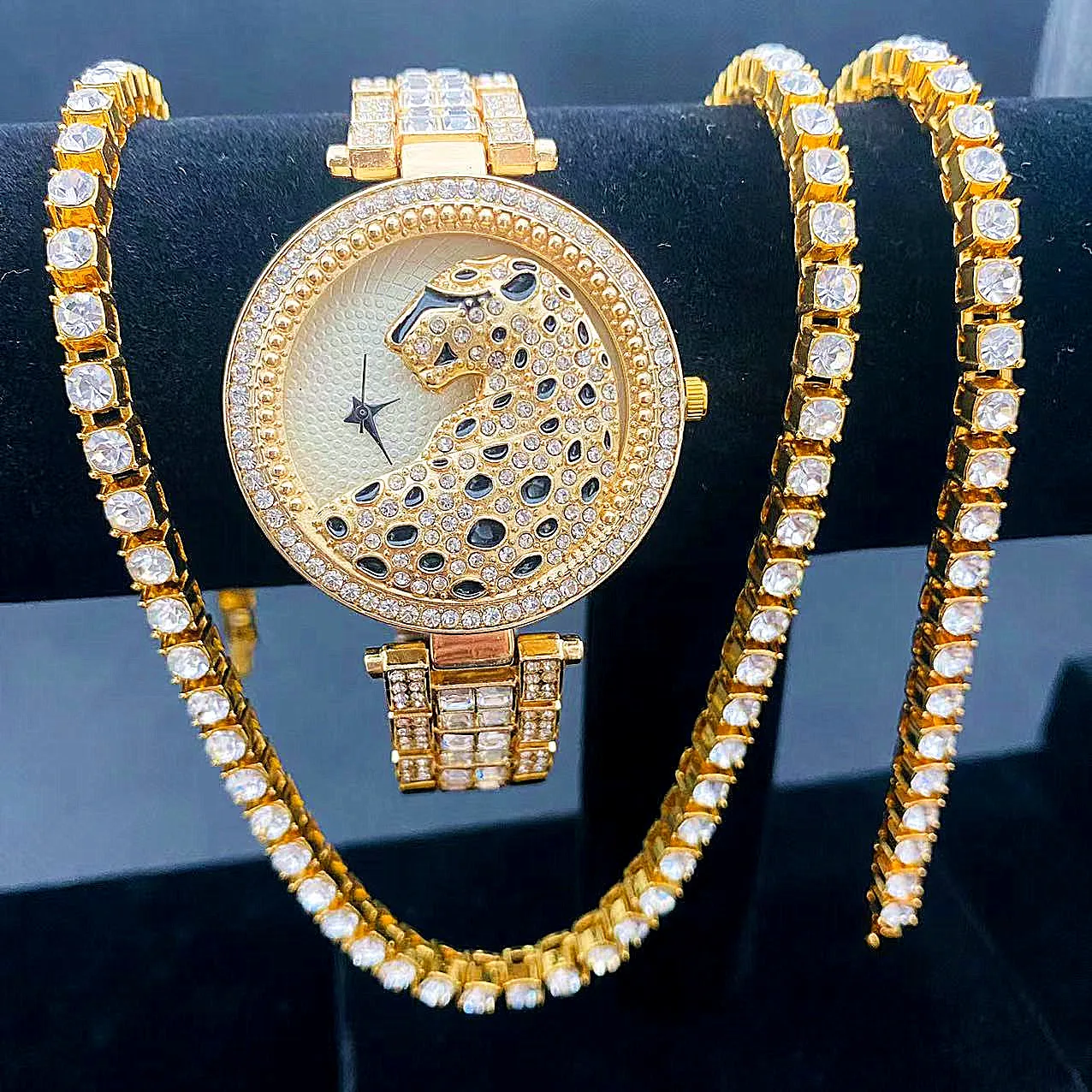 Tennis Chain Top Brand Necklace + Watch + Bracelet Hip Hop Miami Curb Iced Out Paved Rhinestone Women Jewelry Set Fashion Choker