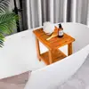 Teak Spa Shower Bench Seat with Handle Shelf Waterproof Bathroom Stool Indoor Outdoor 18 Inch Durable Solid Wood Non-Slip Legs 5