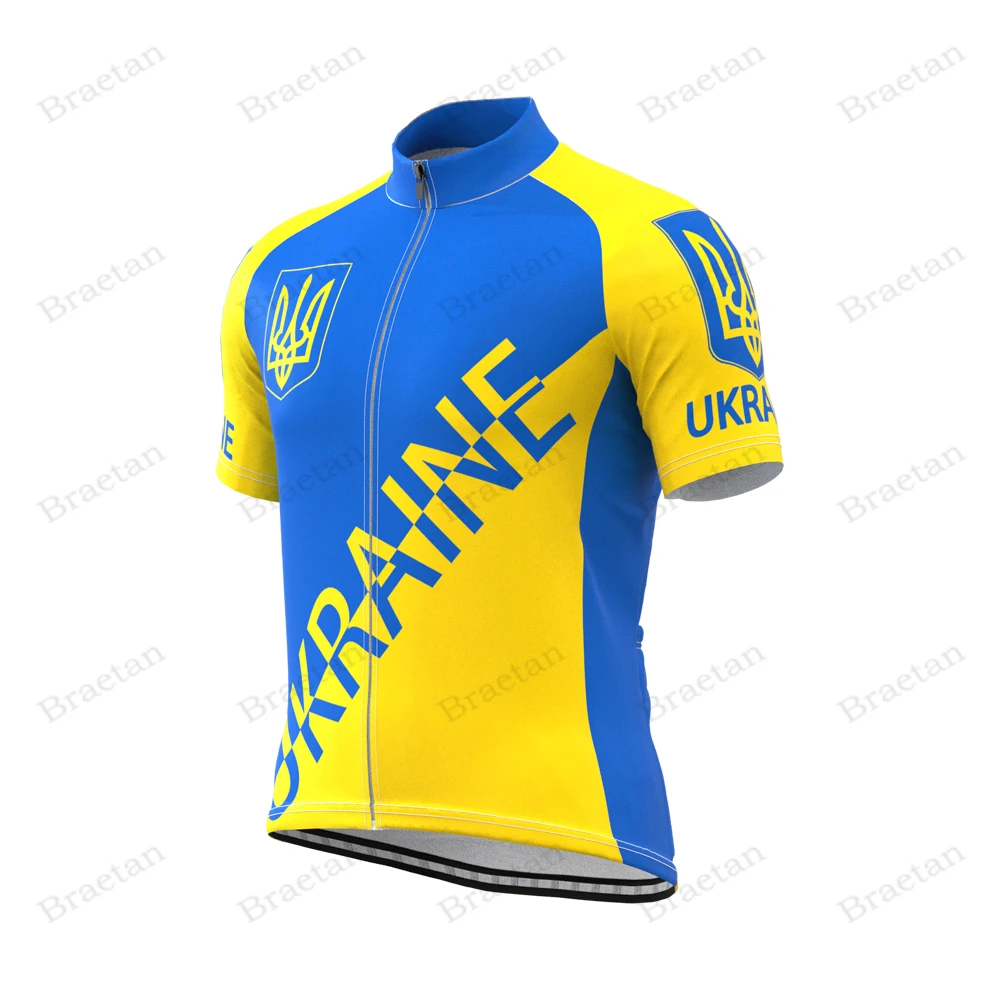 Men's World Countries Flags Ukraine Short Sleeve Cycling Jersey Summer Bike Top Sport Wear
