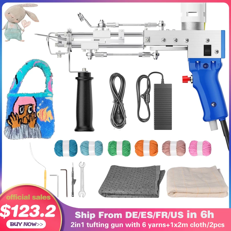 2 in 1 Tufting Gun Set Cut Pile Loop Pile tufting Gun Electric Carpet Weaving Flocking Machine with Ball of Yarn, Carpet Cloth electric rug carpet tufting weaving machine professional flocking device industrial embroidery tool cut pile knitting equipment