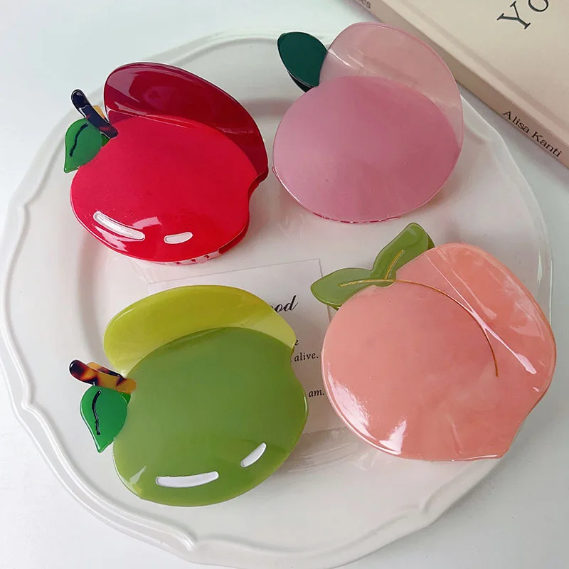 

Cartoon Peach Acetate Hair Claw Geometric Cute Fruit Juicy Peach Crab Hair Clip for Women Girls Summer Apple Hairpin Accessories