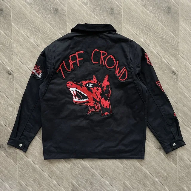 Tuff Crowd Millennium Tor doghead embroidered patchwork zipper  