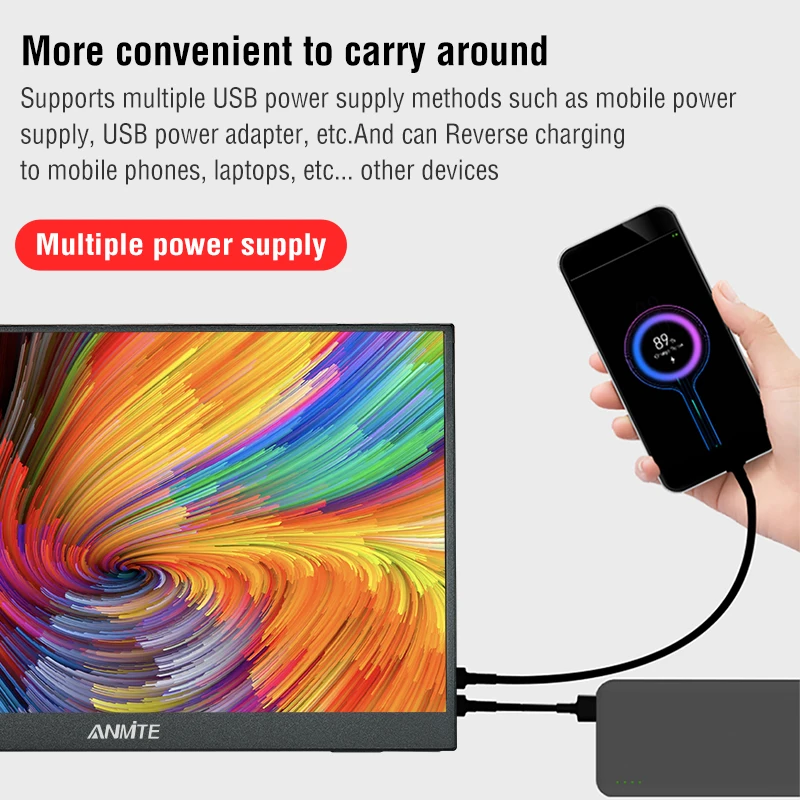 16인치 휴대용 모니터 144Hz 1920*1200 해상도, 100% sRGB, 300Cd/m² 밝기, 노트북, 휴대폰에 적합