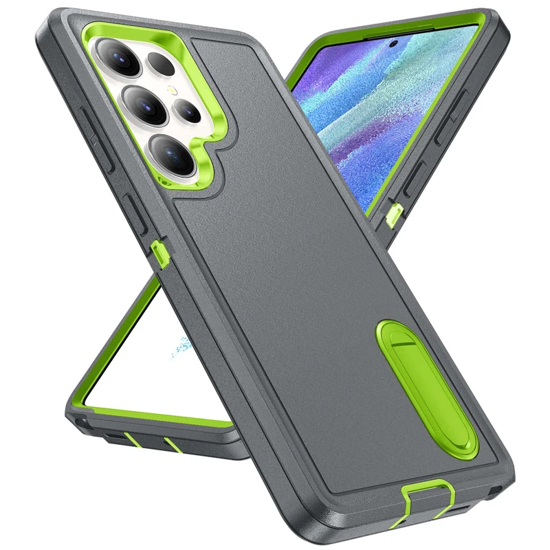 ELVEV Luxury Soft Silicone + Hard PC Bumper Case with Camera Protection and Built-in Stand