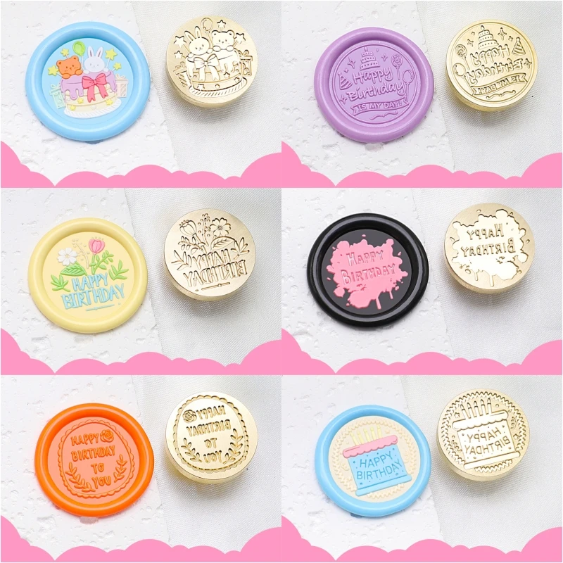

New Diy Flame Seal Happy Birthday Cake Blessing Stamp Cute Letter Friend Gift Stamp Head Copper Flame Seal Envelope Invitation