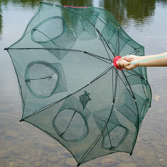 Folding Fishing Network Outdoor Strengthened 4-8 Holes Automatic Fishing Net Shrimp Cage Nylon Foldable Fish Trap Cast 2
