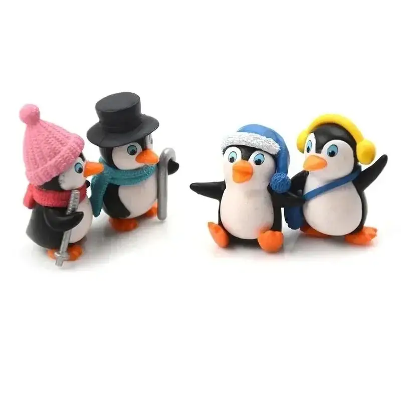 4Pcs/set DIY Crafts Mini Winter Penguin Miniature Figurine Christmas Figures For Fairy Garden Gnomes Moss Terrariums Decoration
