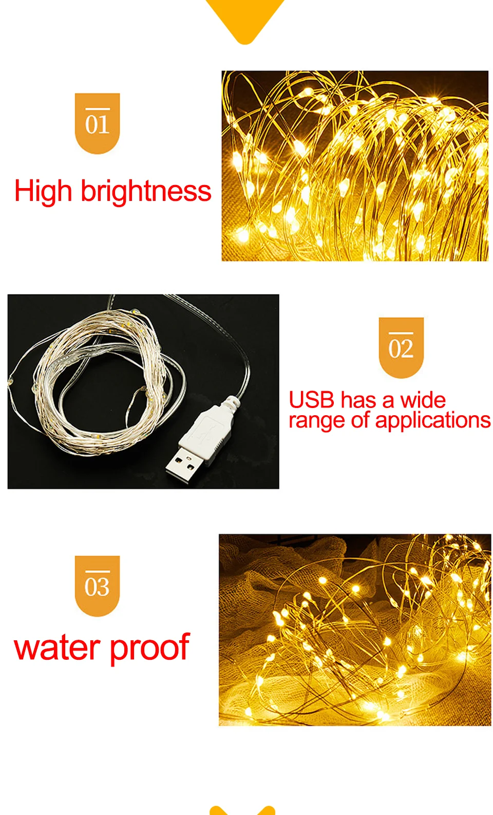USB LED String Lights Led Copper Silver Wire Fairy Lights Waterproof 5/10/20M Garland For Christmas Wedding Party Decoration