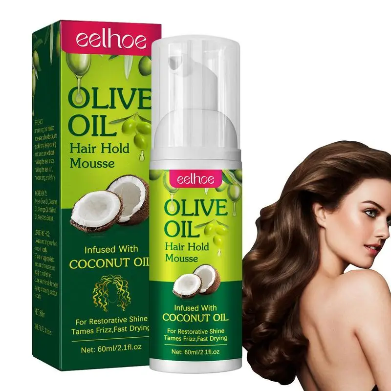 Curly Hair Mousse 60ml for Wigs Strong Hold Olive Oil Hair Styling Mousse Anti-Frizz Foam for Styling Women Men