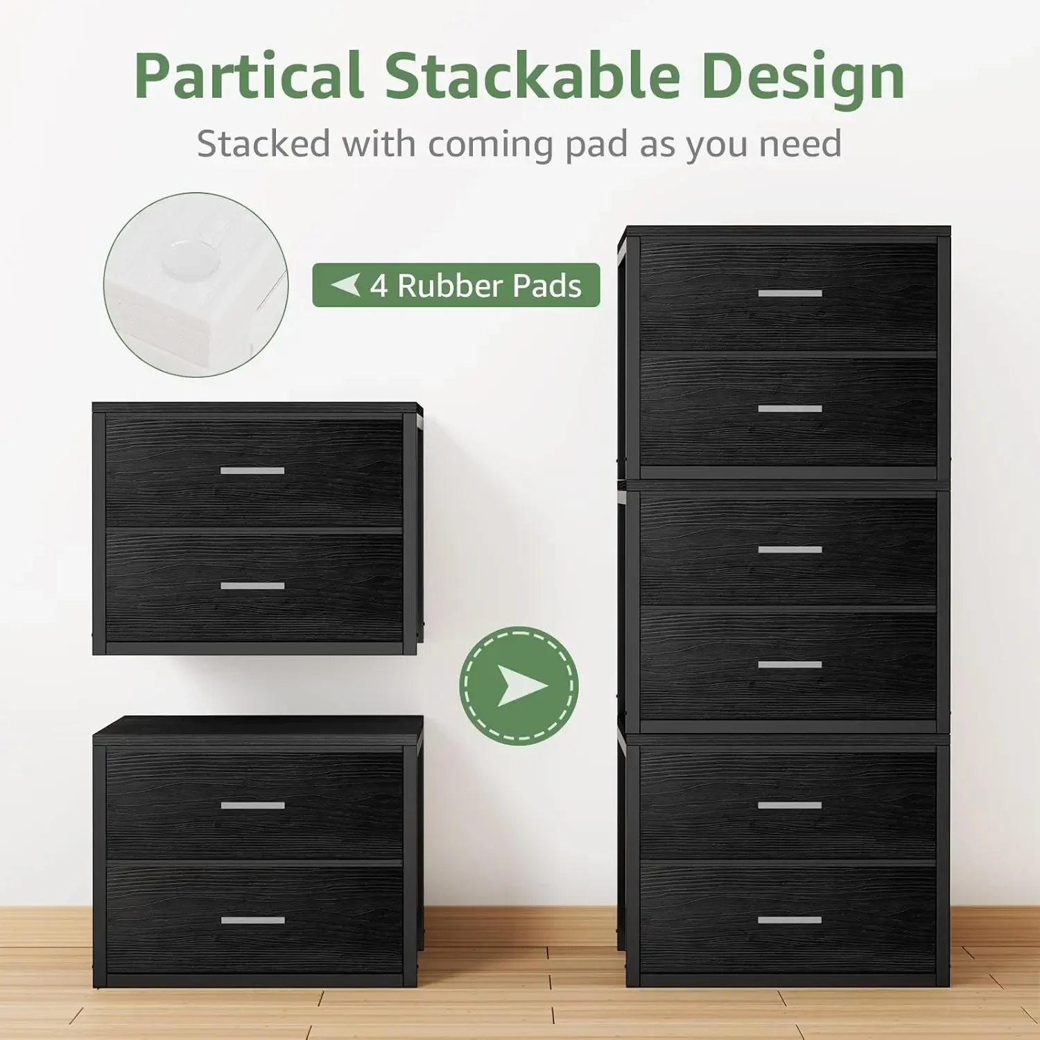 Stackable Storage Drawers Closet Organizers and Storage Fabric 2 Drawer Dresser for Bedroom Set of 2 Black Modern 4