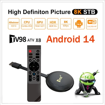 TV98 ATV X8 TV Stick 4G 5G Dual Wifi HD 8K 4K Android 14 H.265 BT 5.0 8GB 128GB Allwinner H313 quad-core Telecomando vocale Smart iptv