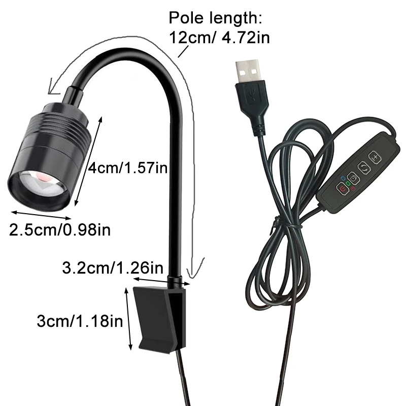 South American Aquarium Spotlight 3W 3-Color Dimmable Cycle Timer Zoomable LED Fish Tank Lamp for Aquascape Decor Focus Lighting