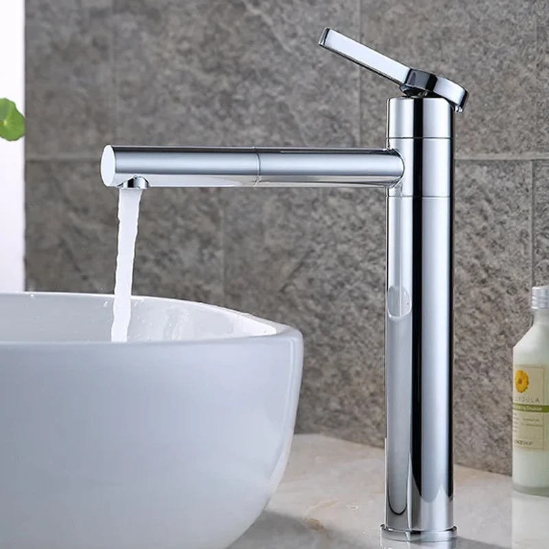 Bathroom Stainless Steel Basin Sink Faucet Cold and Hot Water Tap 360° Swivel Single Handle Household Washbasin Spout