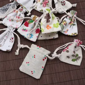 E15E Flower Drawstring Burlap Gift Bag Candy Pouches Linen Pockets for Valentine's Day Wedding Easter Christmas Halloween