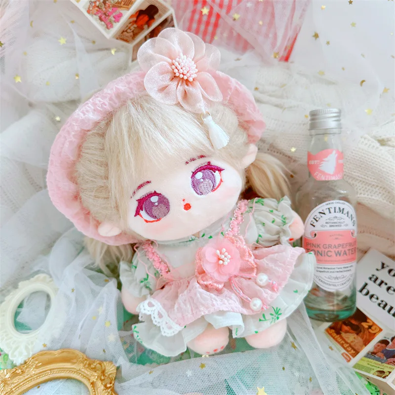

20cm Cute Cartoon Peach Blossom Suit Girls Doll Kawaii Soft Stuffed Idol Doll Clothes Accessory Customization Figure Toys Gifts