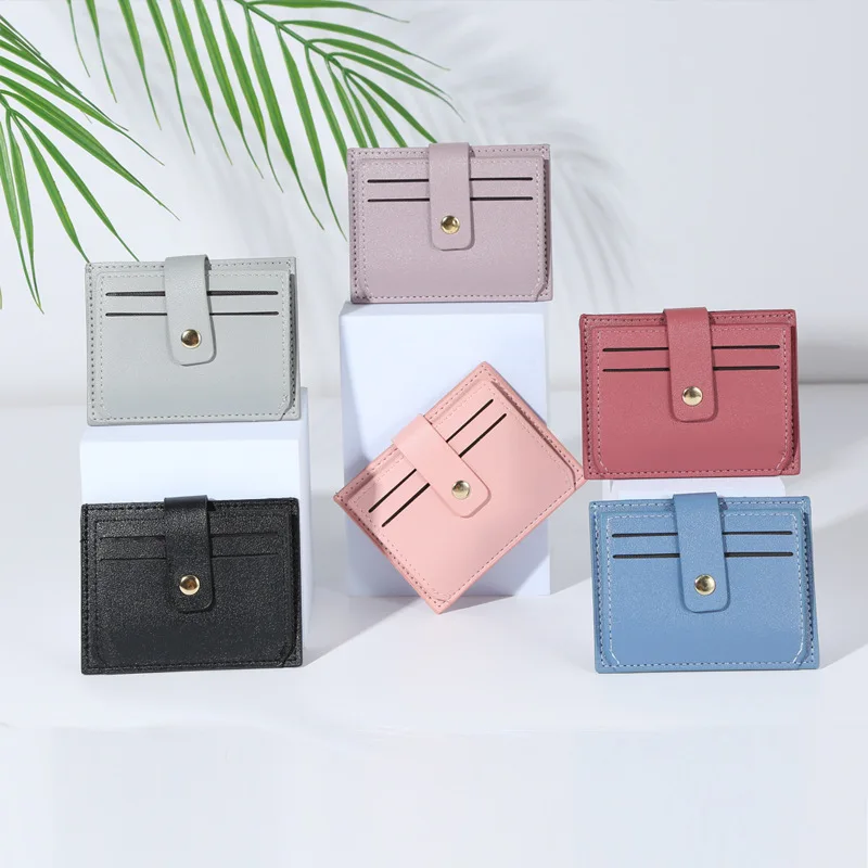 New Women's Minimalist Bag Card Bag PU Leather Fashion Classic Solid Color Drawstring Snap Wallet Female Ins