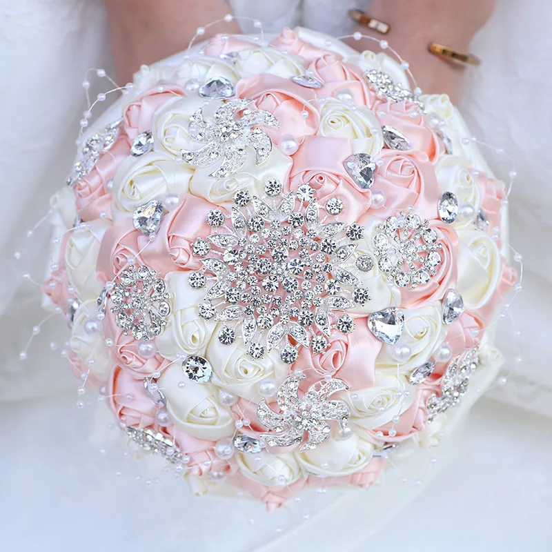 

Handmade Silk Flowers Wedding Bouquet Fashion Bride and Bridesmaids Holding Decor Pearl Rhinestone Accessories Elegant Bouquet