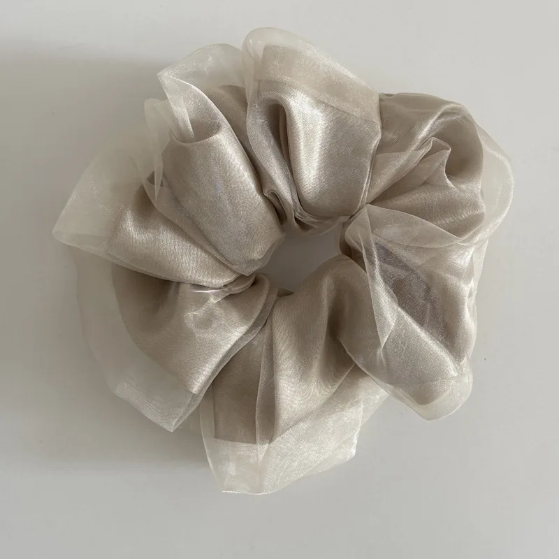 Koreanischen Stil Doppel Layered Elastische Kopf Bands Frauen Organza Satin Scrunchies Einfarbig Pferdeschwanz Halter Elegante Haar Krawatte Seile – Detail 10