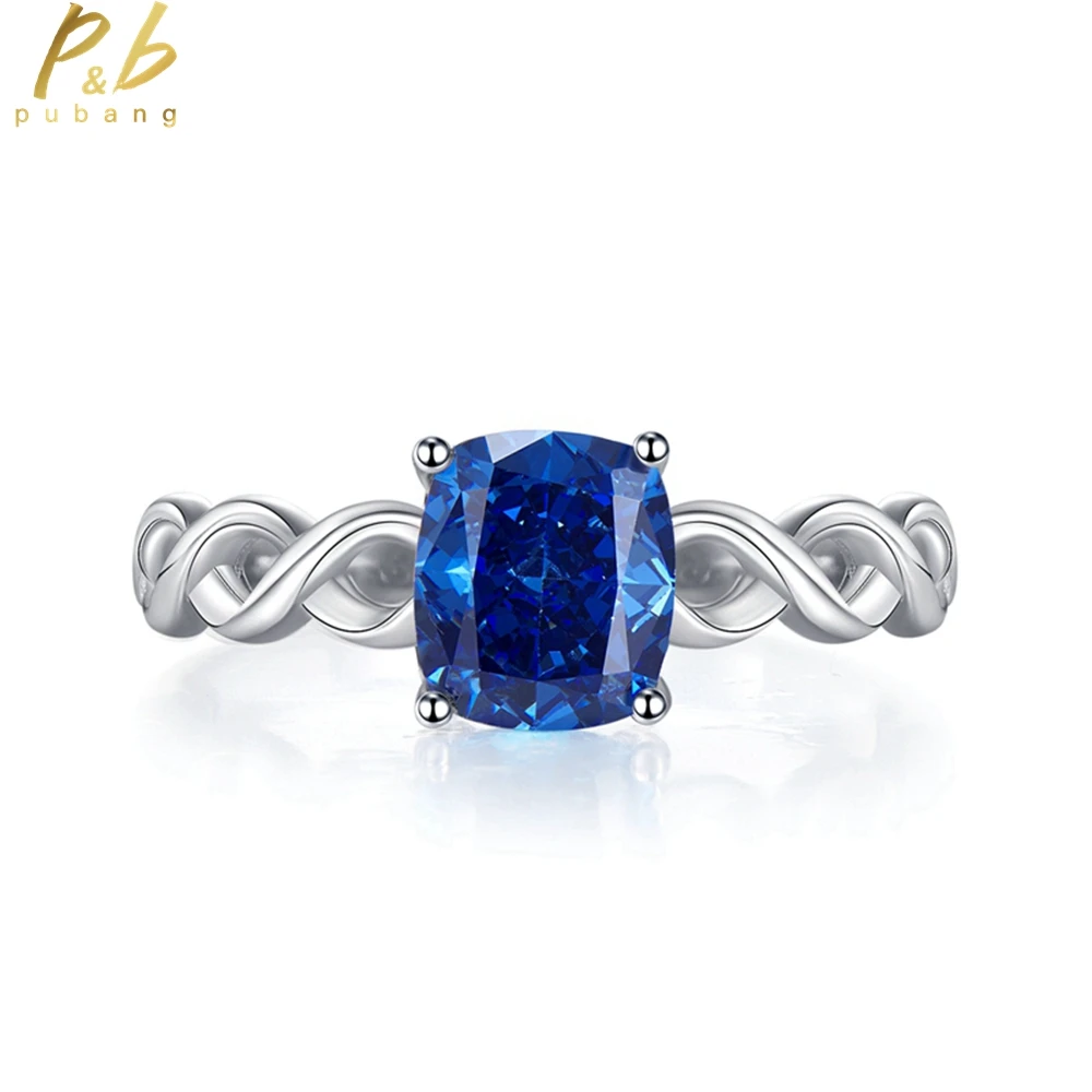 

PuBang Fine Jewelry 925 Sterling Silver Blue Gem Created Moissanit Diamond Ring for Women Anniversary Wedding Gift Drop Shipping