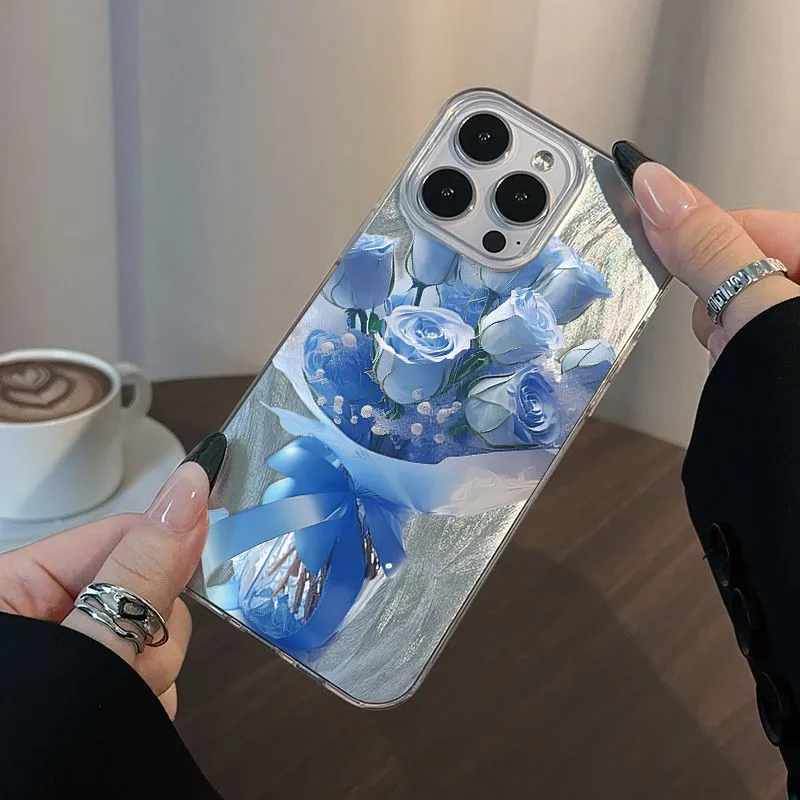 Artistic Clear Phone Case with Red Rose Floral Design and Retro Botanical Print
