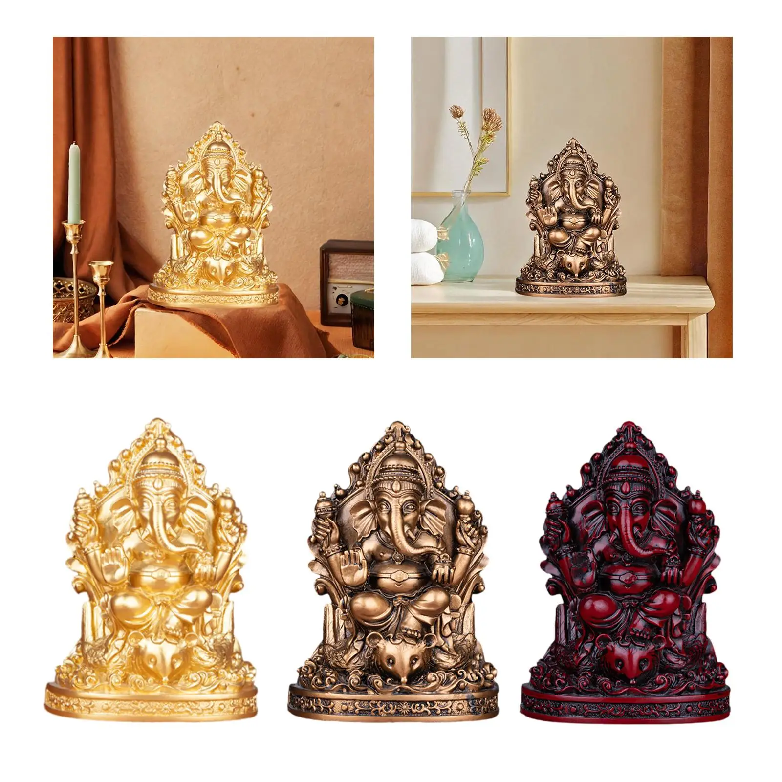 Ganesha 주님 앉아있는 조각상 조각 책상 장식, 실내 장식, 6.3 인치