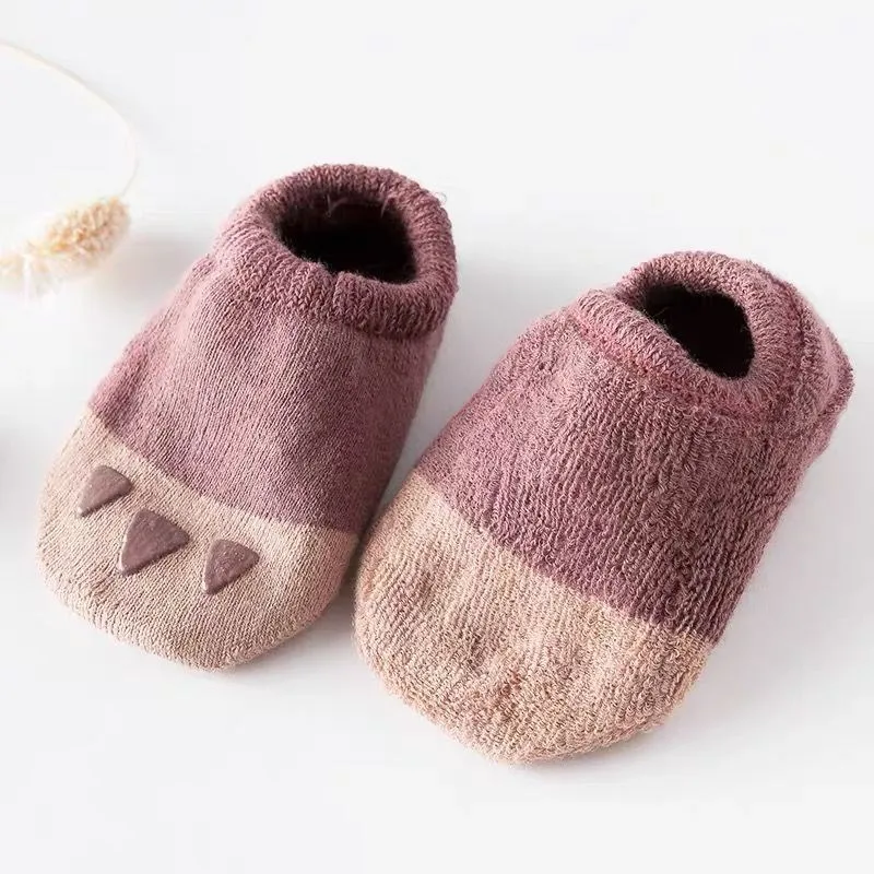 Baby Boys Girls Soft Socks Rubber Anti Slip Floor Socks Cartoon Bear Paw Infant Kids Ankle Thicken Warm Indoor Cute kids socks