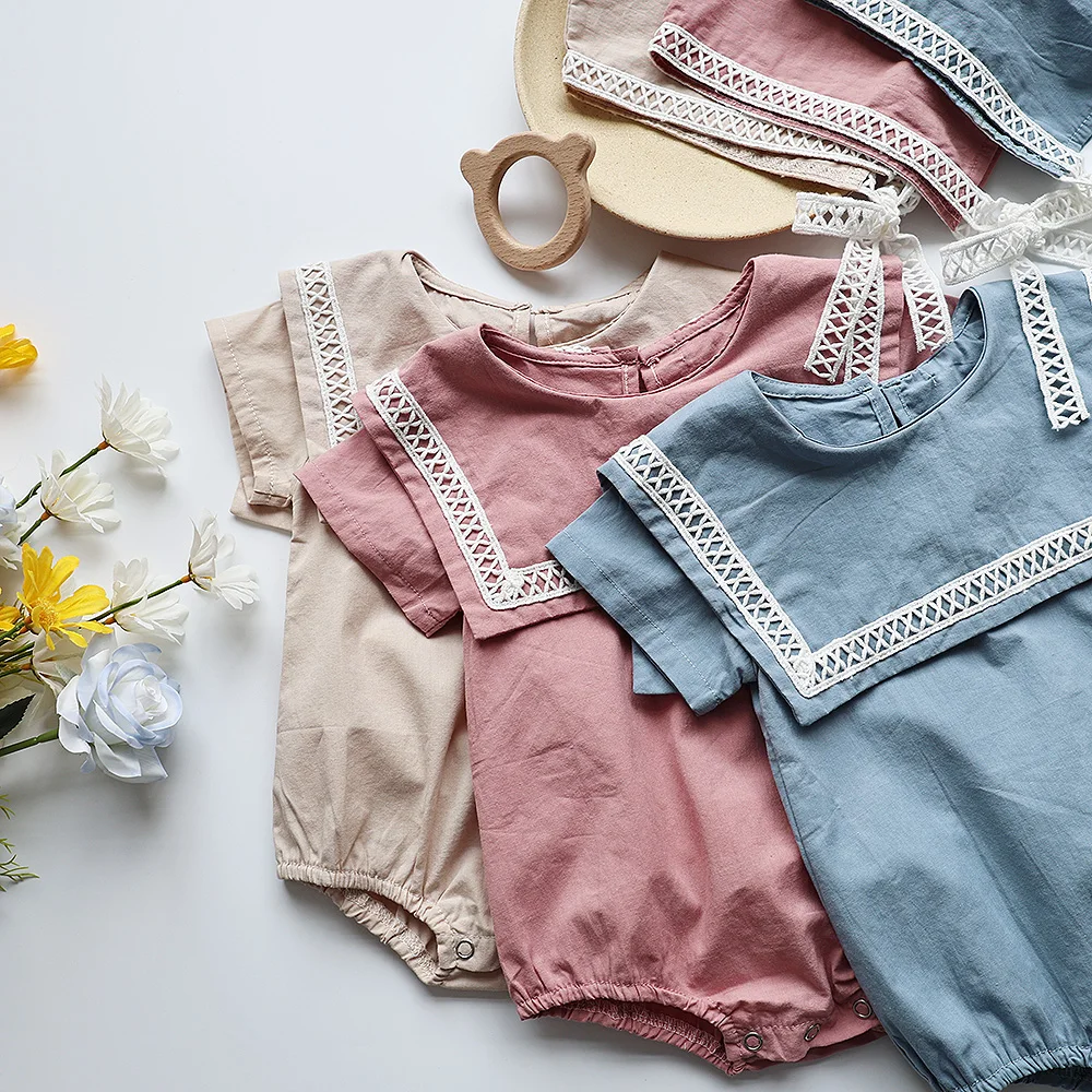 Breathable Lace Baby Bodysuit with Hat for Summer