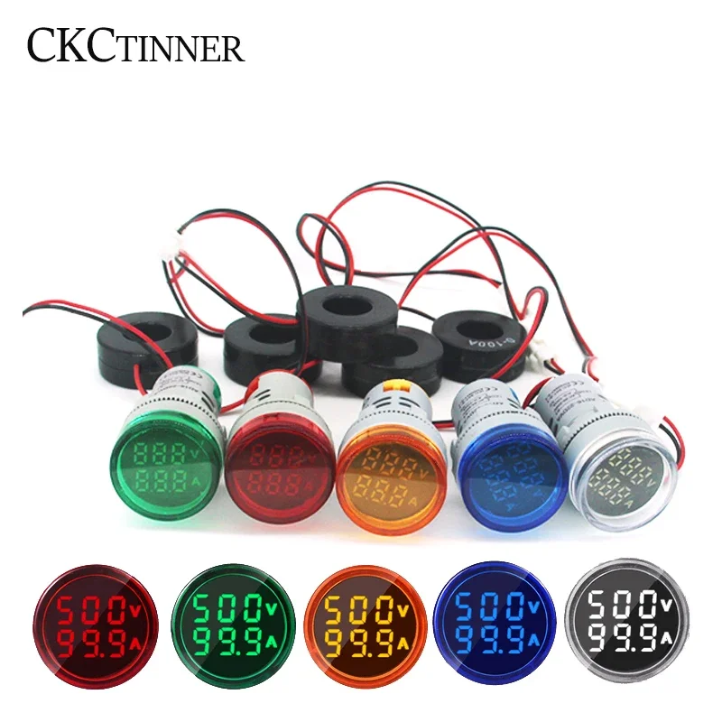 22mm AD16-22DVA Round LED Dual Display Volt Ampermeter Voltmeter 60-500V Ammeter Digital Voltage Current Ampere Meter Indicator digital voltmeter ammeter dc ammeter analog voltmeter ammeter analog voltmeter