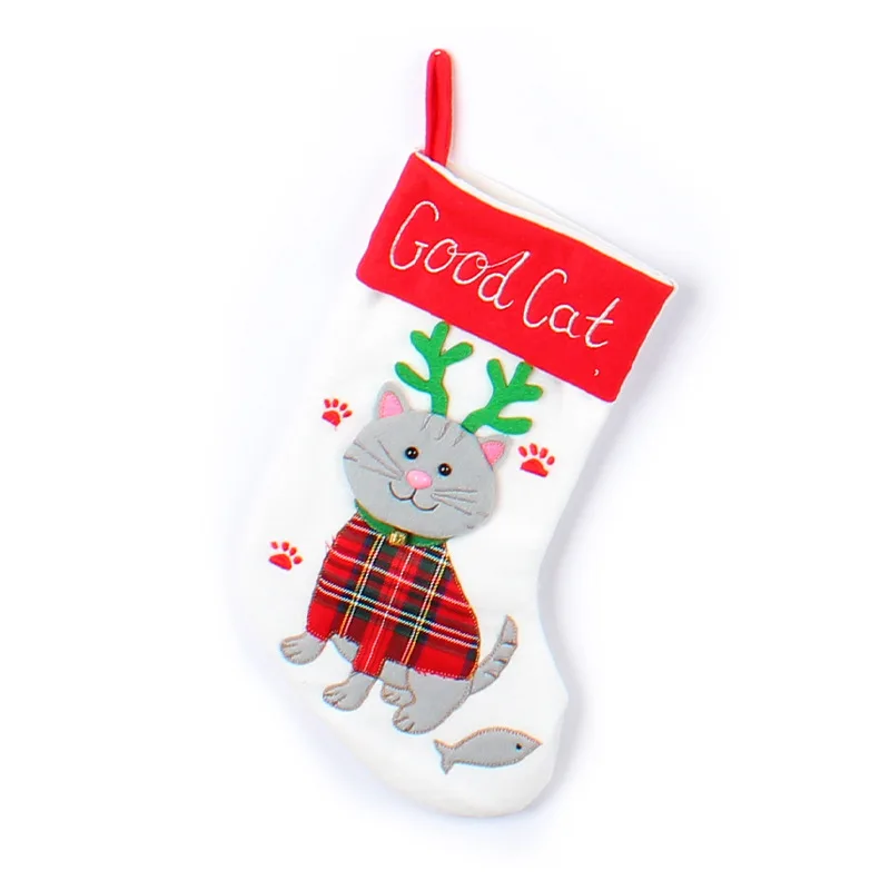 Cute Dogs and Cats Cartoon Christmas Stockings Pendant Christmas Tree Gift Bag Decorative Socks christmas decorations