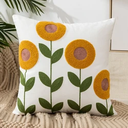 Embroidered Cotton Throw Pillow Cover - Soft, Cozy, Outdoor Decorative Pillowcase with Zipper - 45x45cm (D)