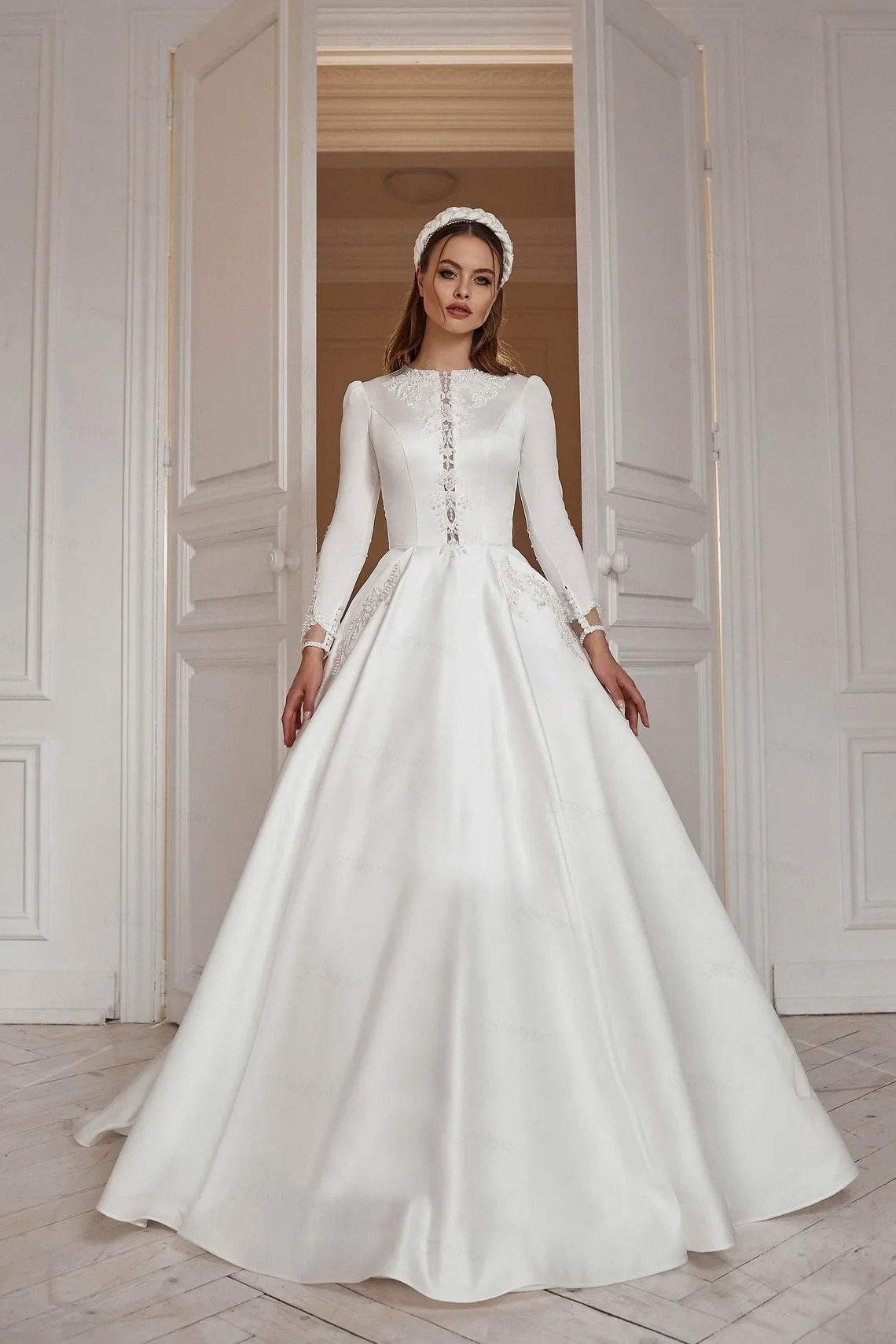 

Elegant Muslim Wedding Dress Simple Islamic Abaya Applique White Long Sleeve Bridal Gown For Bride 2023 Dubai Vestidos De Novia