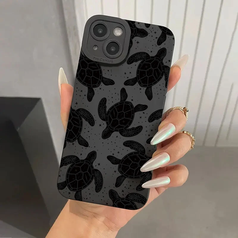 Black Sea Turtle Print Soft Phone Case