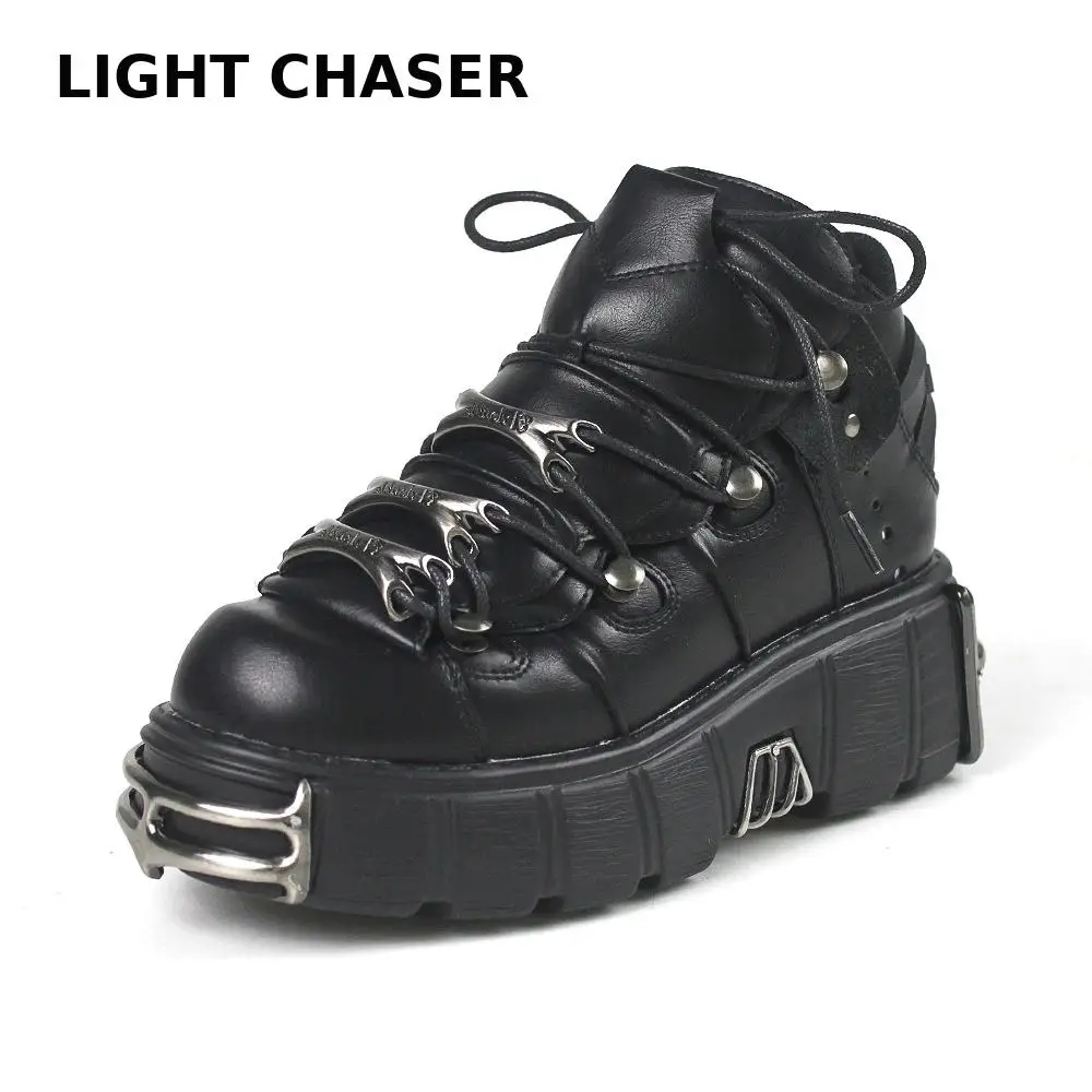 fashion Brand Punk Style Women Shoes Lace-up heel height 6CM Platform Shoes Woman Gothic Ankle Boots Metal Decor Woman Sneakers